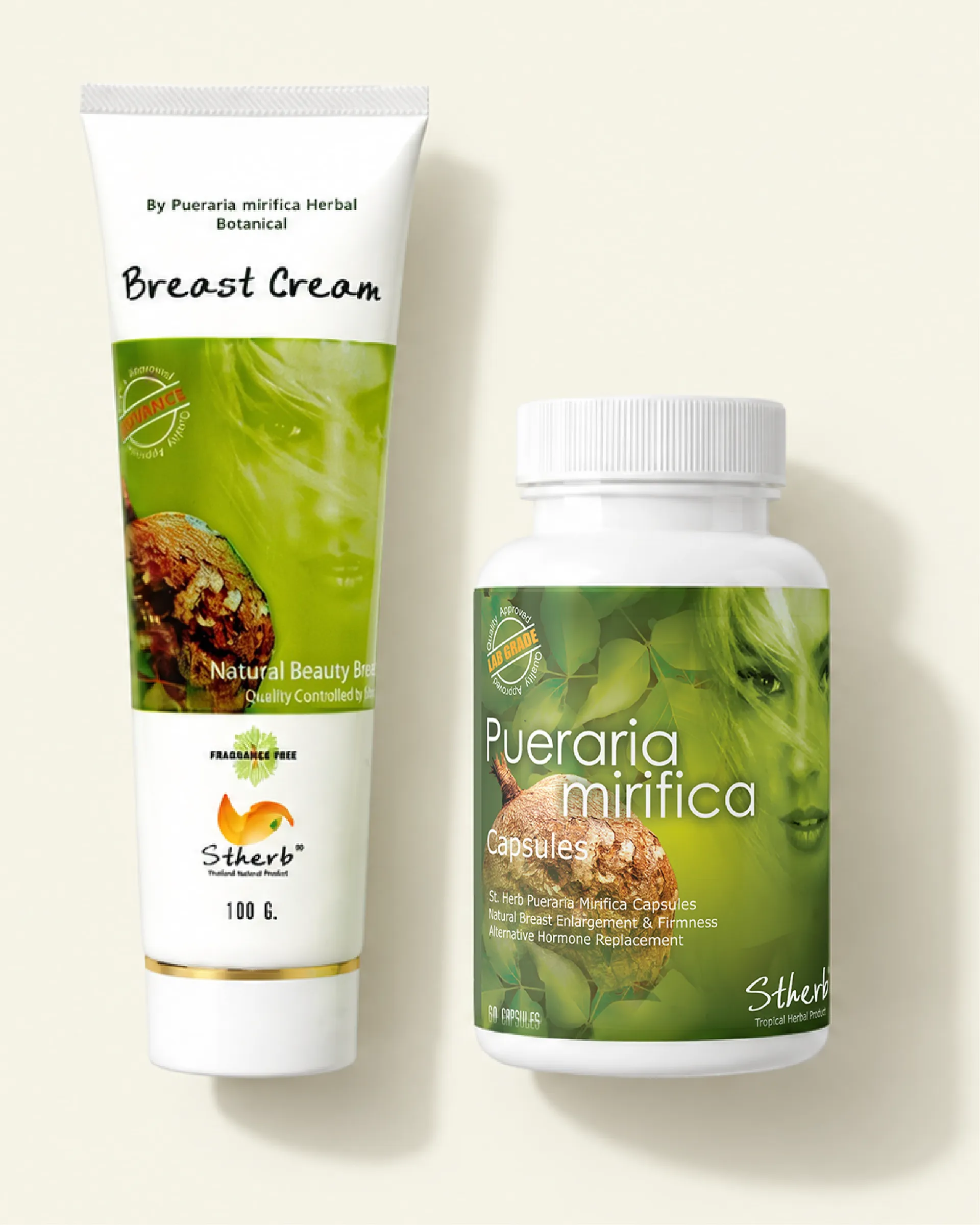 Starter Ritual: Pueraria mirifica breast cream tube and capsule bottle
