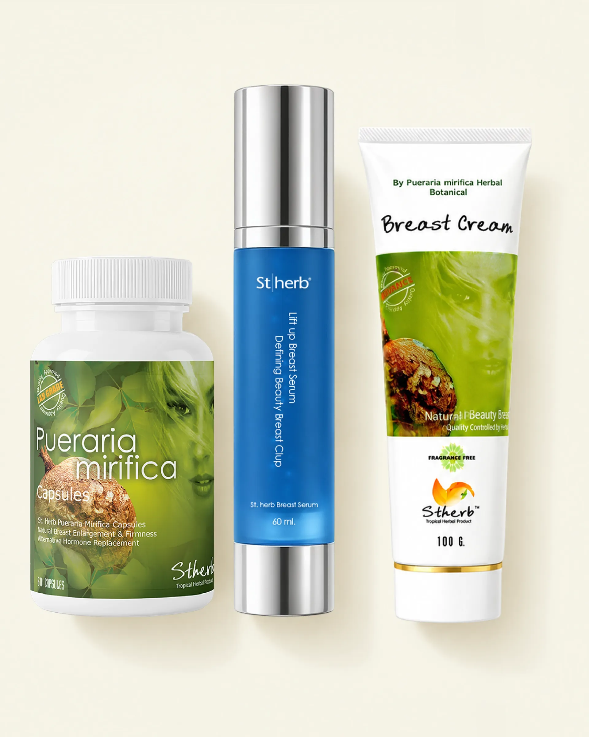 Complete Routine: Pueraria mirifica capsules, breast serum and breast cream