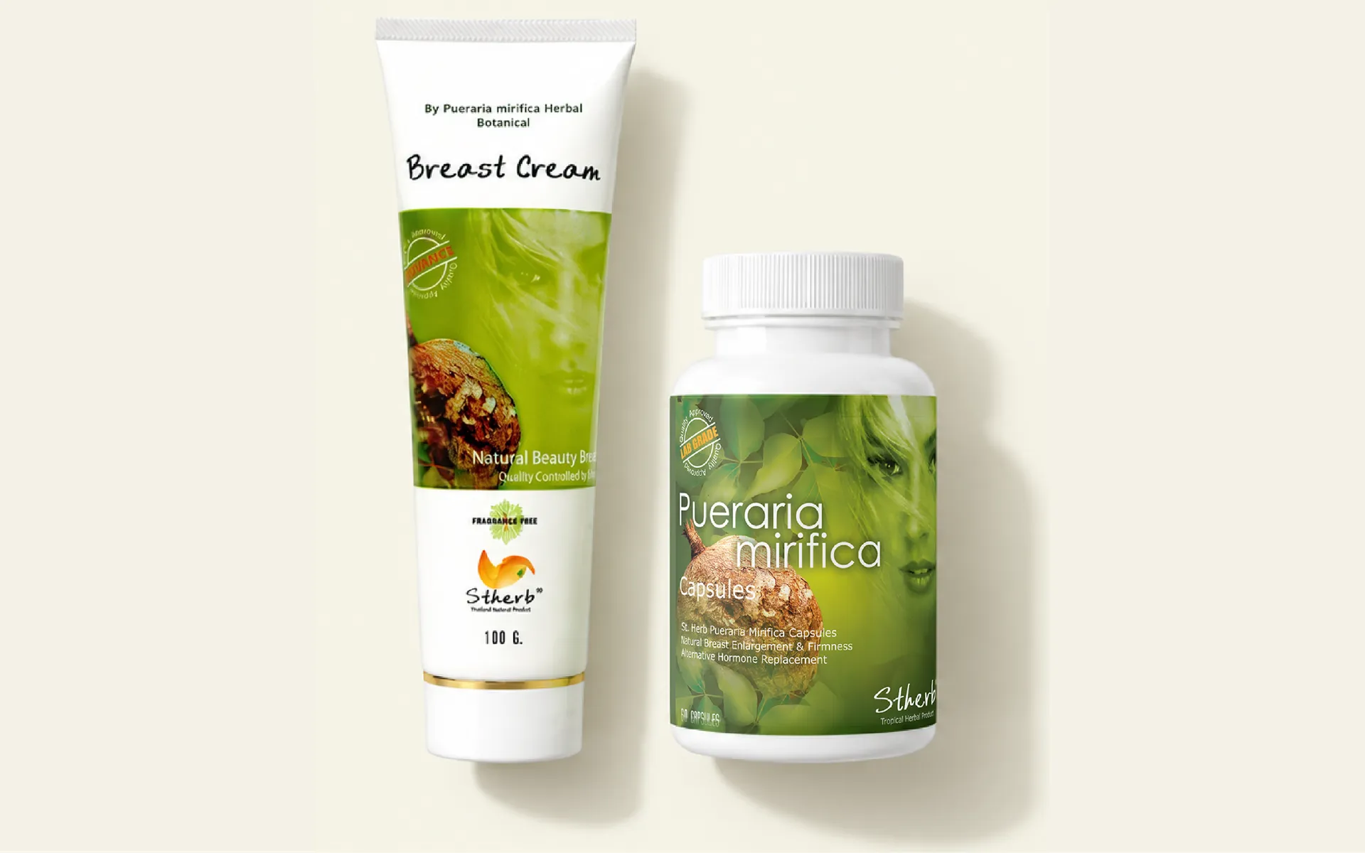 Starter Ritual: Pueraria mirifica breast cream tube and capsule bottle