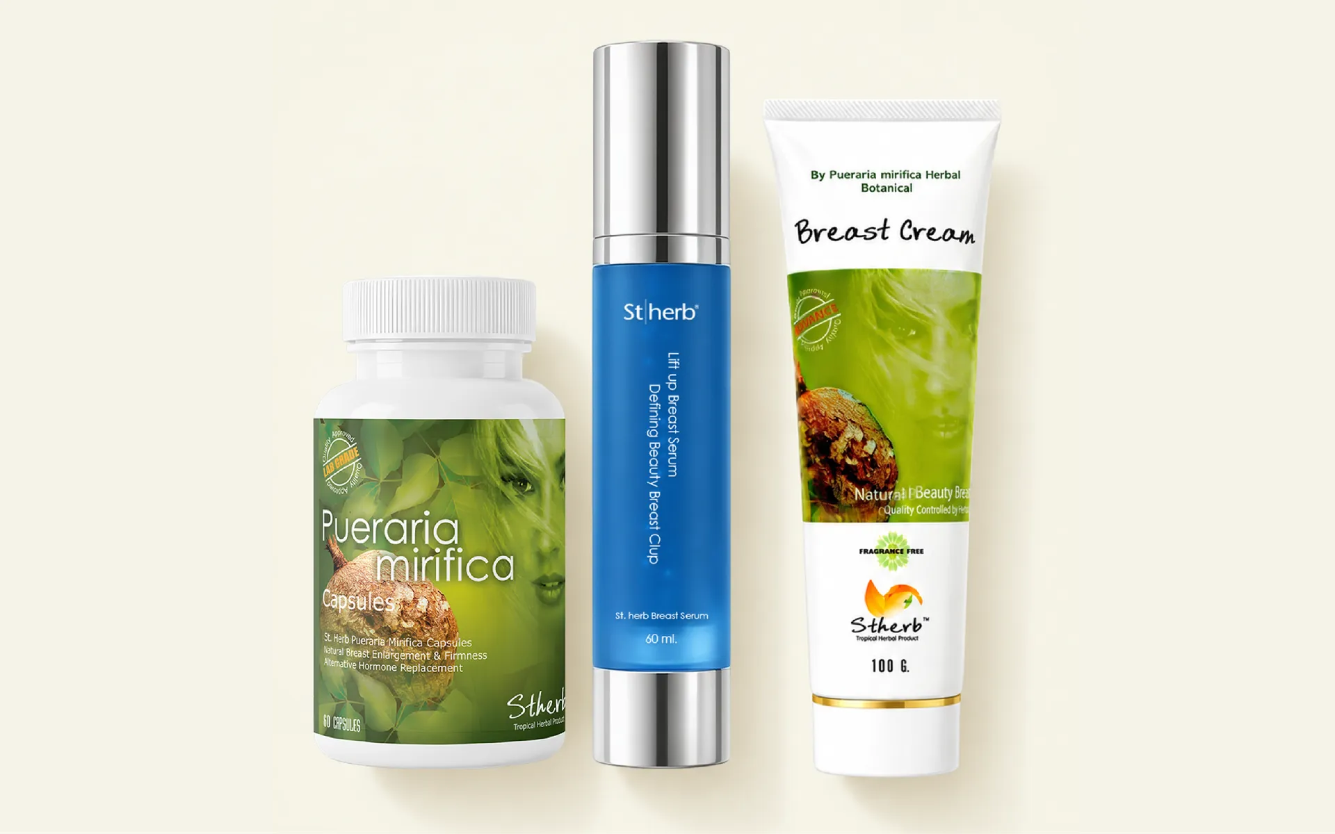 Complete Ritual: Pueraria mirifica capsules, breast serum and breast cream